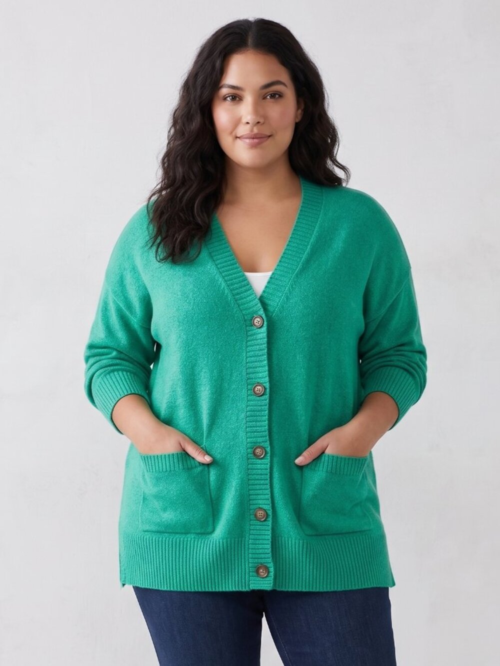 Torrid Green Knit V-Neck Button Front Cardigan Sweater Pockets Plus Size 18